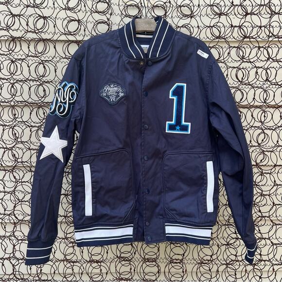 Rocawear One Step Ahead Embroidered Track Varsity Bomber Jacket Blue - Picture 1 of 8